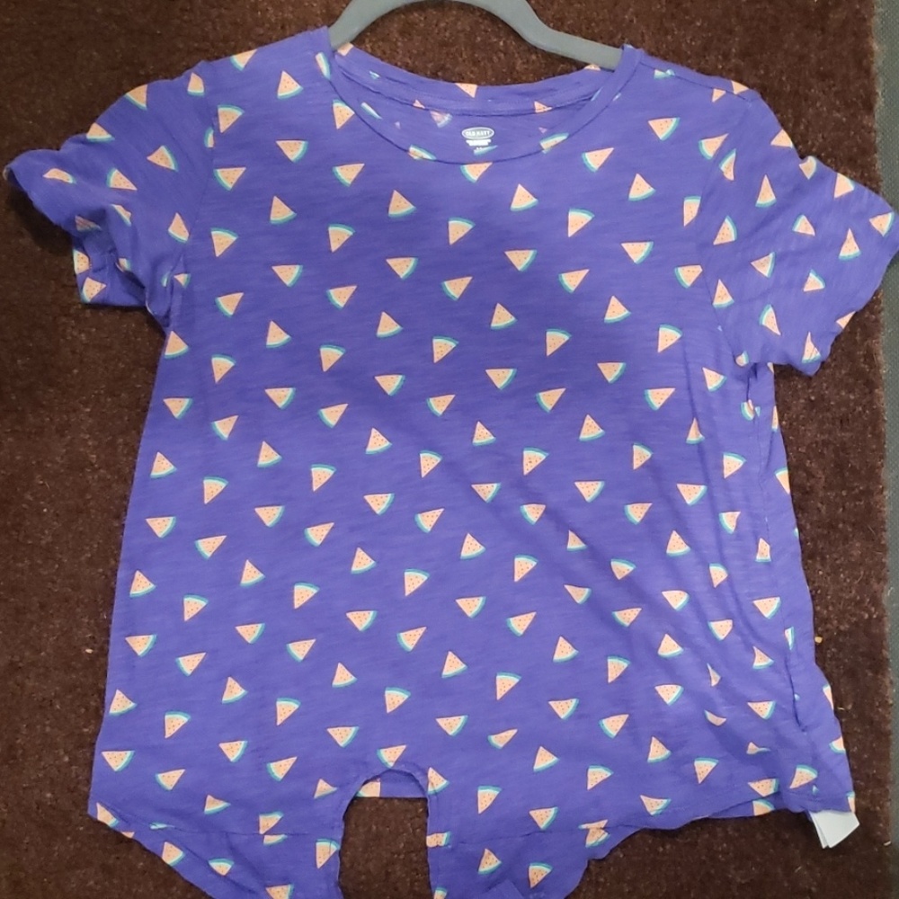 watermelon print purple tie knot shirt